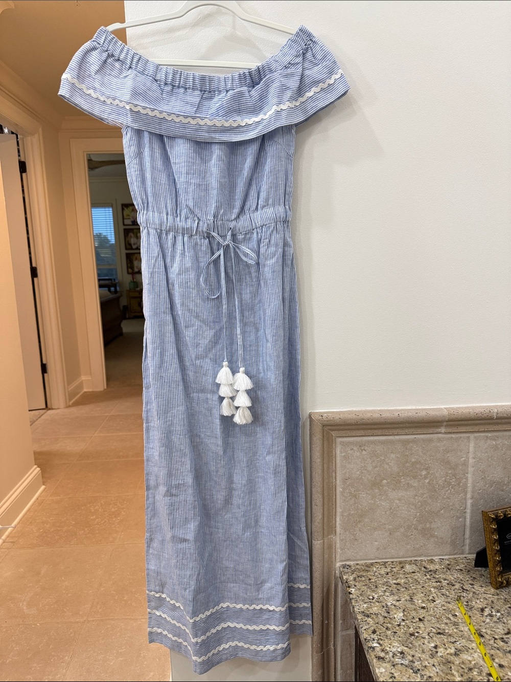 Pomegranate linen off the shoulder maxi dress